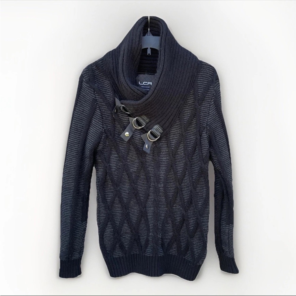 LCR Black Edition Women's Size Medium Sweater Shawl Collar Buckle Knit Black